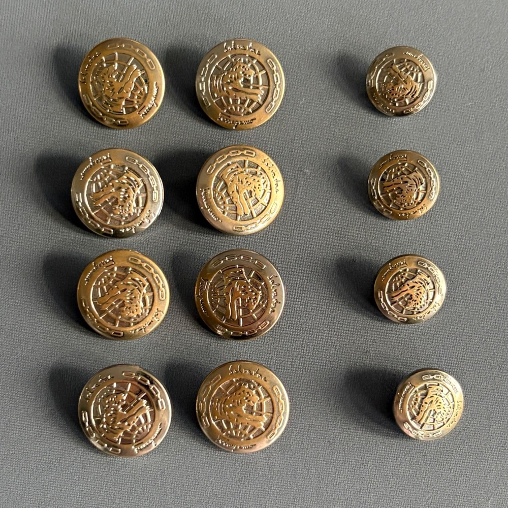 Vintage Salvatore Ferragamo Gold 'Tiger Globe' Buttons Set 12 | Signed | 2 Sizes